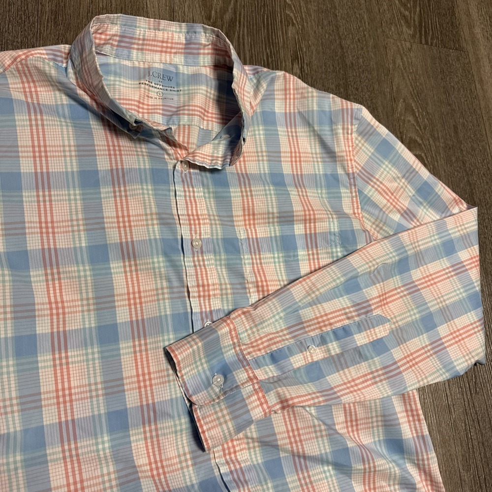 J. Crew Men's The Offshore Performance Shirt Long Sleeve White Plaid XL‎